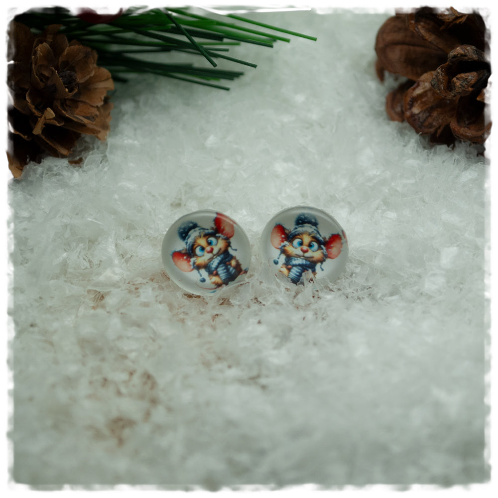 Ohrringe weiß mit Wintermaus