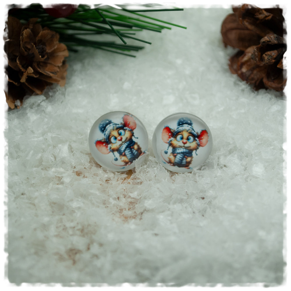 Ohrringe weiß mit Wintermaus