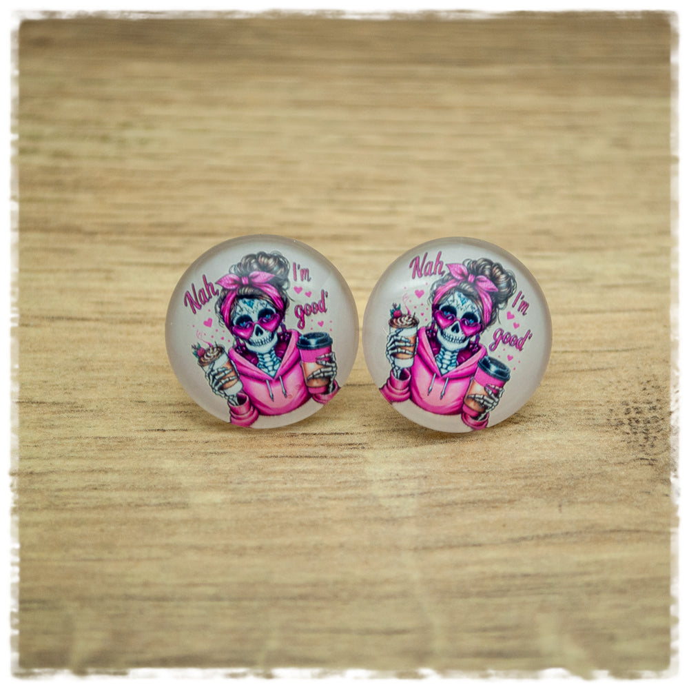 Ohrringe in 20 mm Skelett mit rosa Schleife