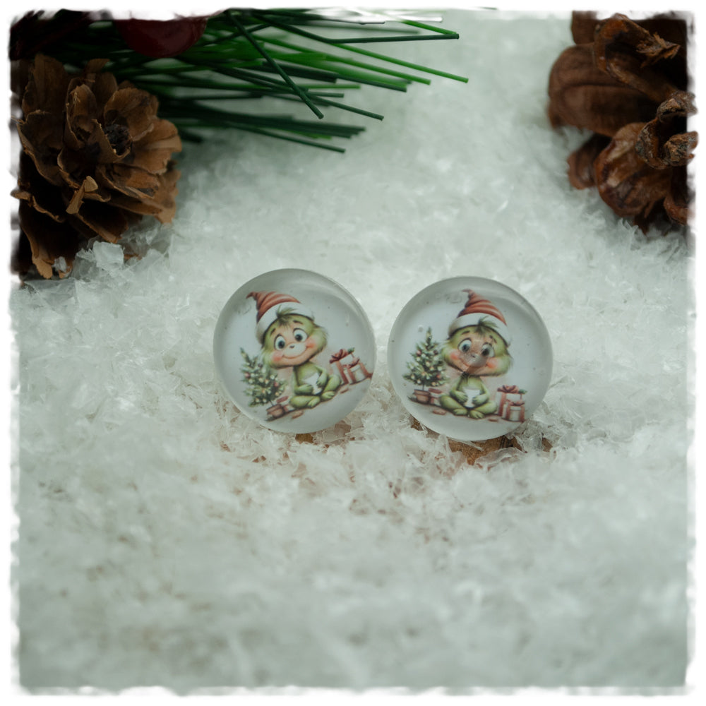 Ohrringe weiß mit kleinem Weihnachtsmonster