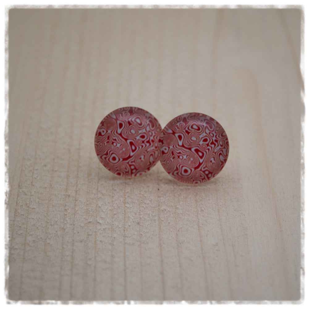 Ohrringe in 16 mm rot weiß gemustert