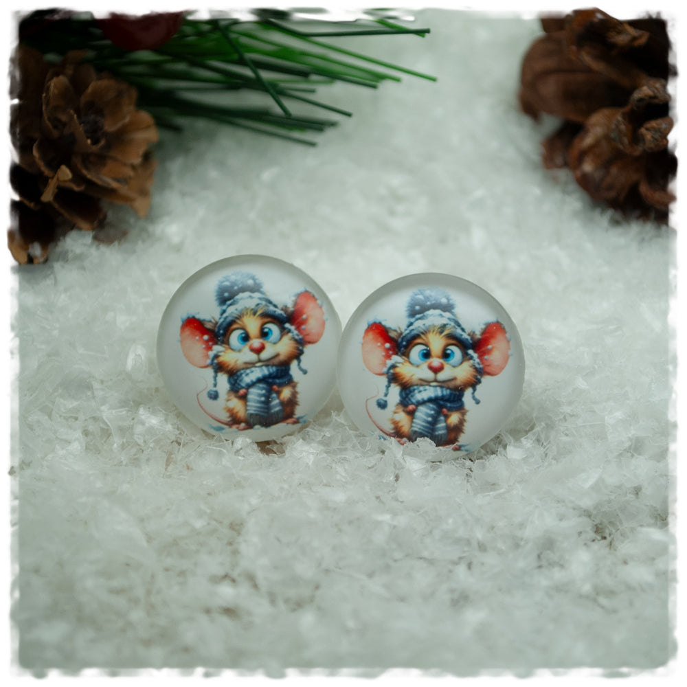 Ohrringe weiß mit Wintermaus