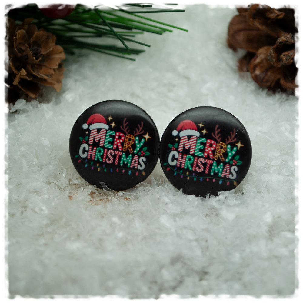 Ohrringe schwarz mit MERRY CHRISTMAS