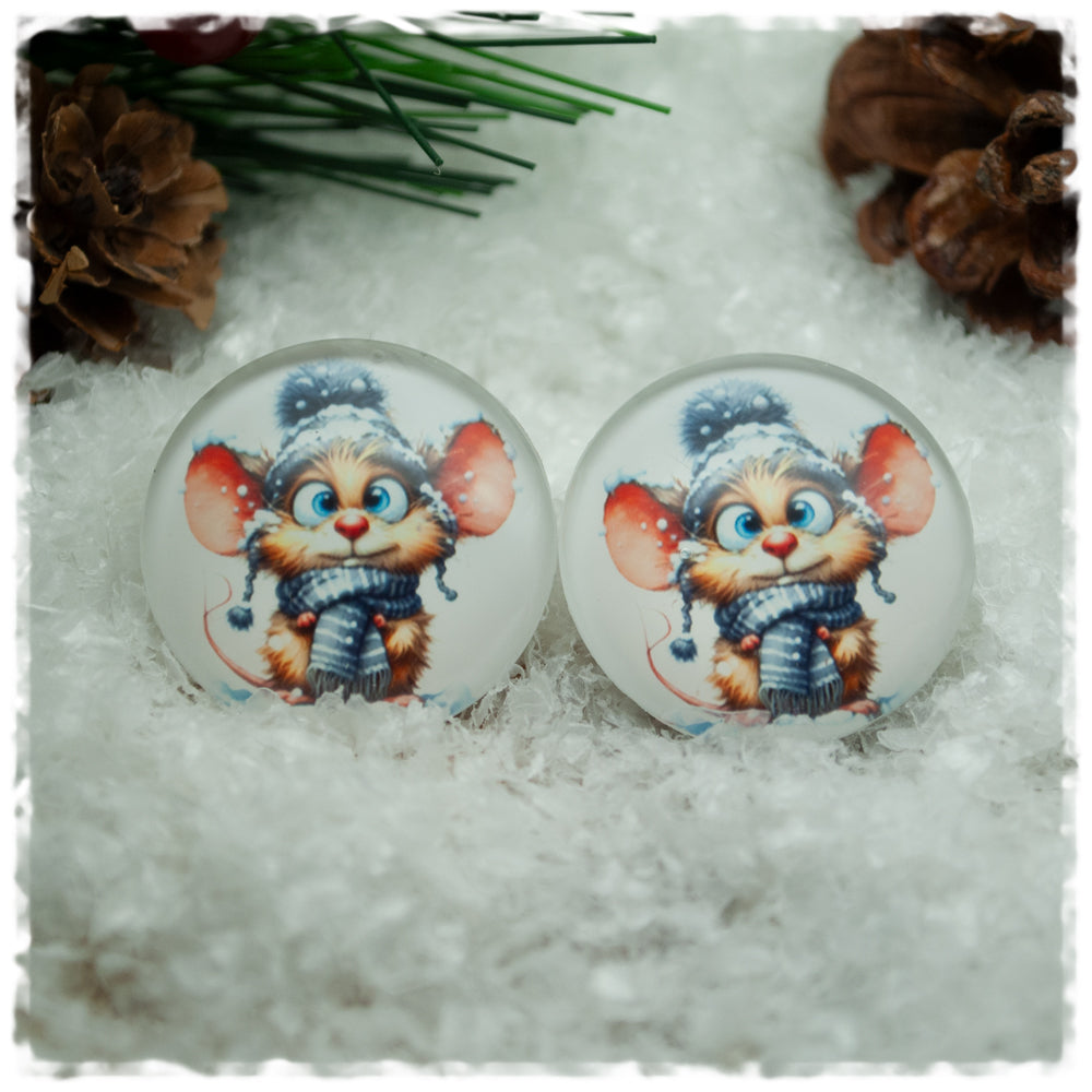 Ohrringe weiß mit Wintermaus