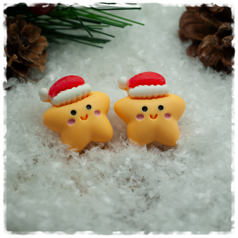 Ohrringe in 20 mm gelber Stern mit Weihnachtsmütze