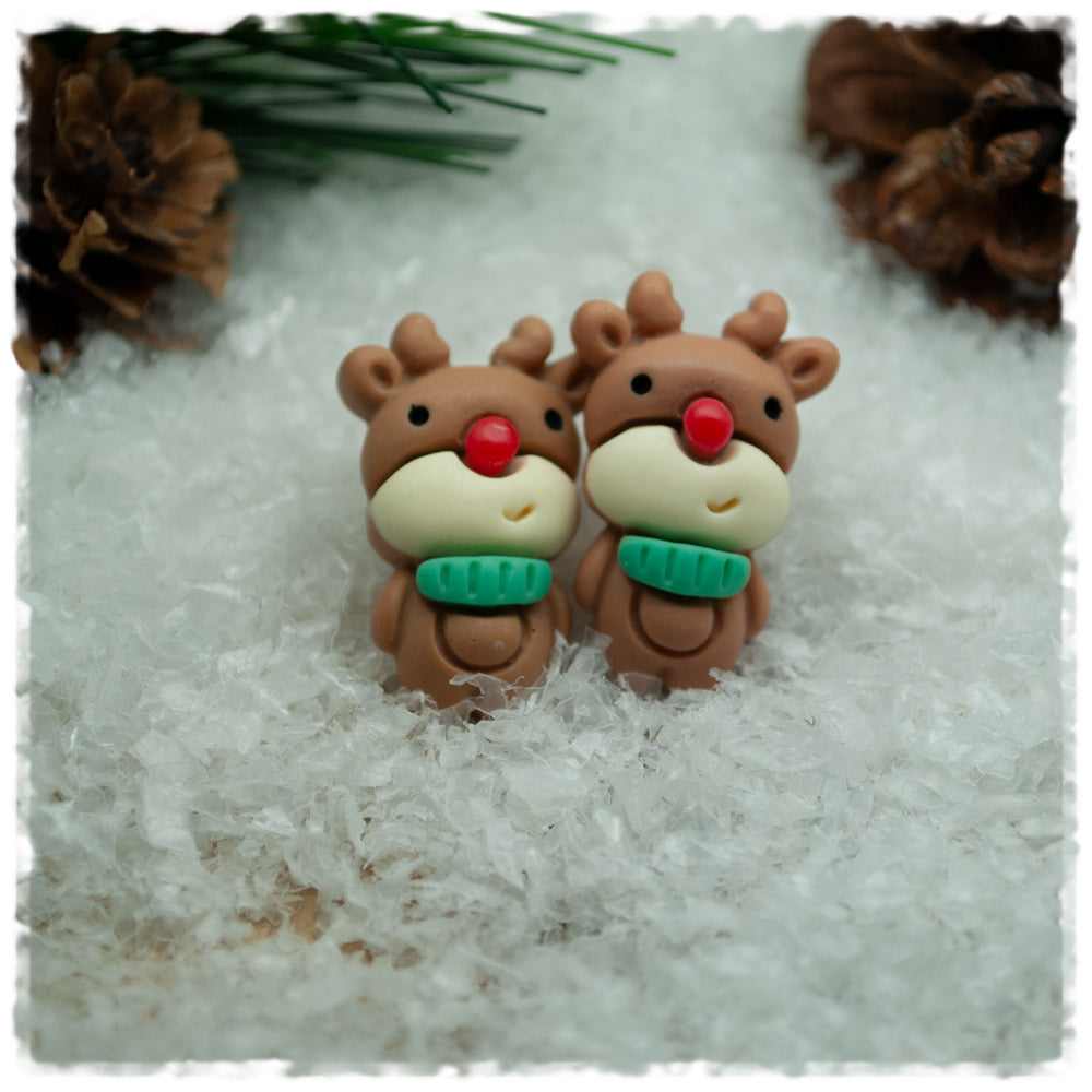 Ohrringe in 20 mm Rentier mit grünem Schal