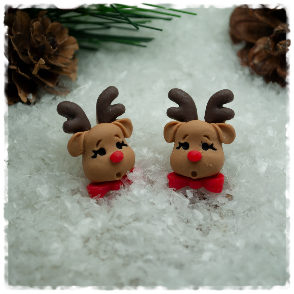 Ohrringe in 20 mm Rentier mit roter Fliege