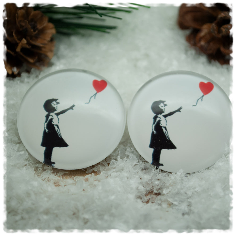 Ohrringe in 30 mm Mädchen mit Herzluftballon Chirurgenstahl