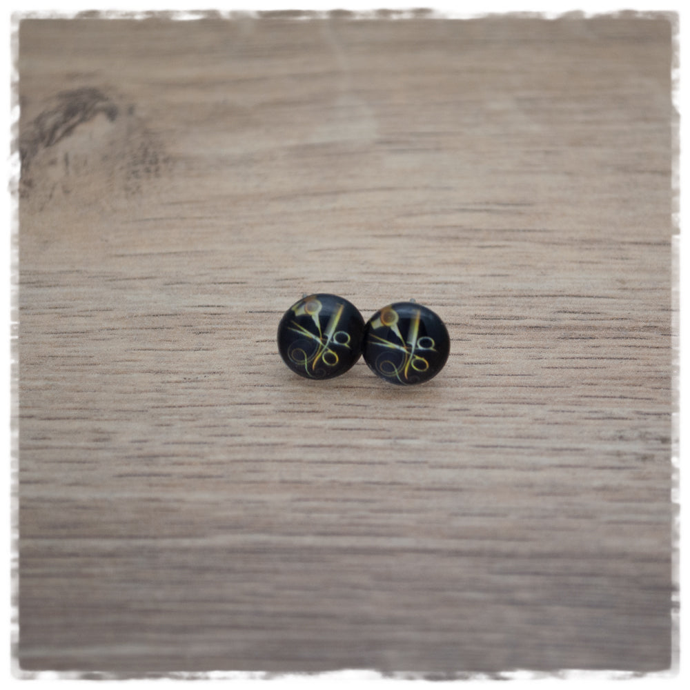 Ohrringe in 10 mm schwarz mit Schere, Föhn und Kamm