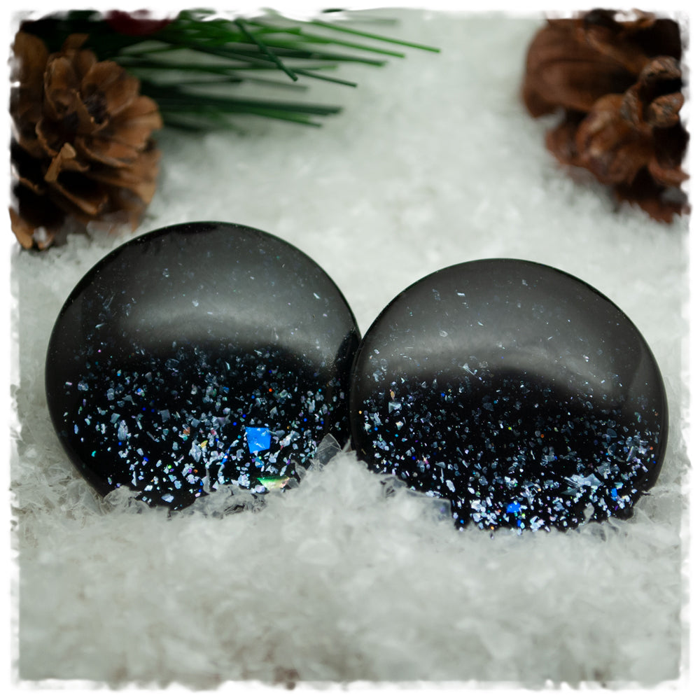 Ohrringe in 30 mm einfarbig schwarz mit Glitter