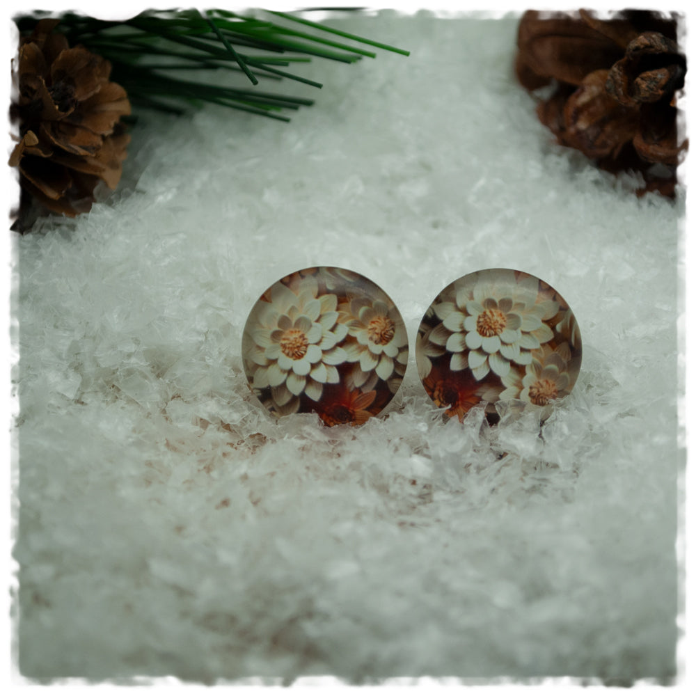 Ohrringe in 16 mm mit beigen und braunen Blüten