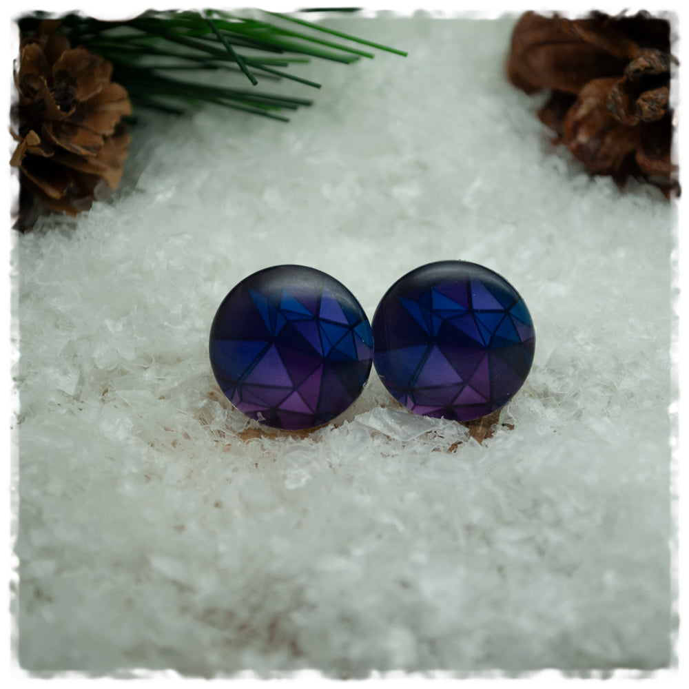 Ohrringe in 16 mm lila blaues Origamimuster