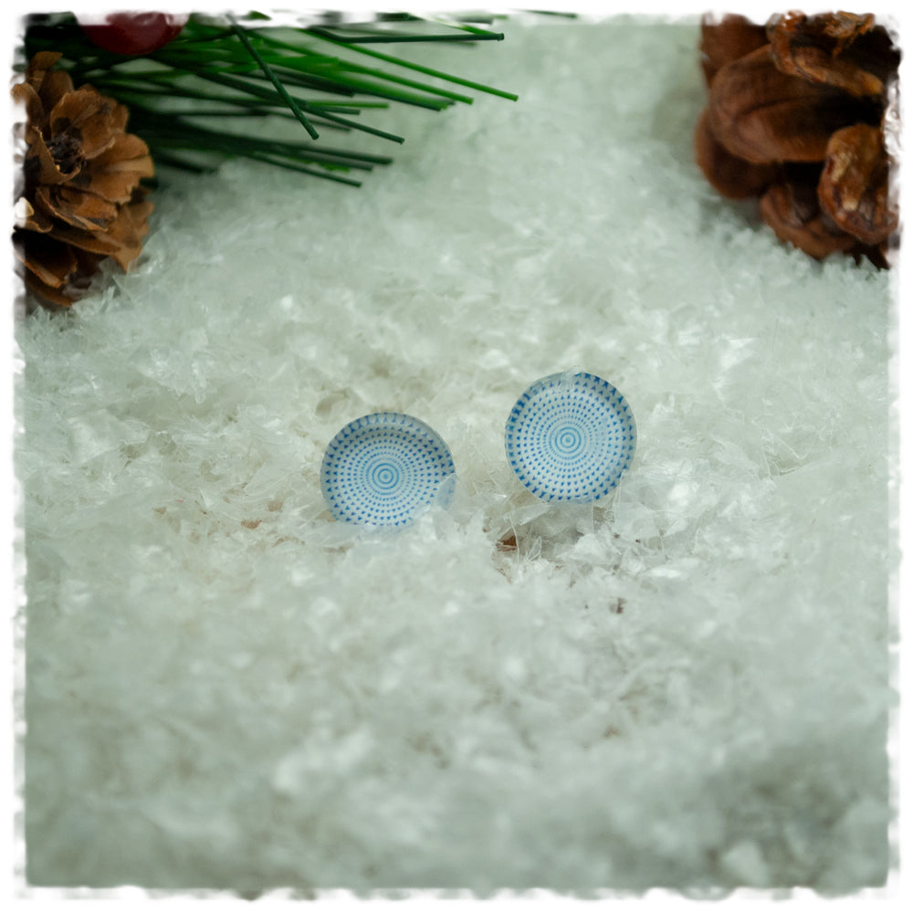 Ohrringe in 10 mm blau weiß gemustert