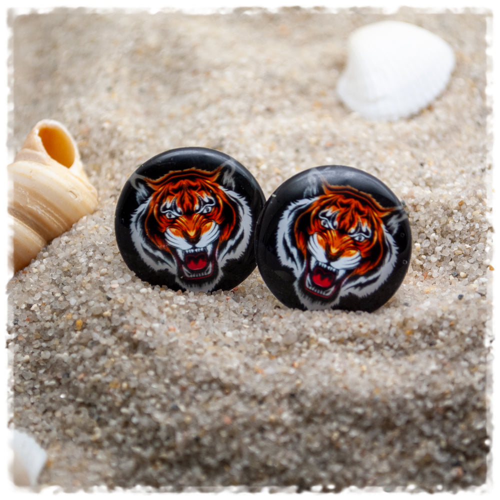 Ohrringe in 20 mm schwarz mit Tiger