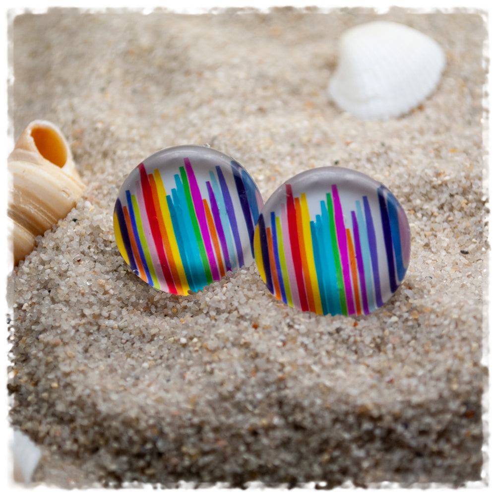 Ohrringe weiß mit bunten Strichen - Jackelina