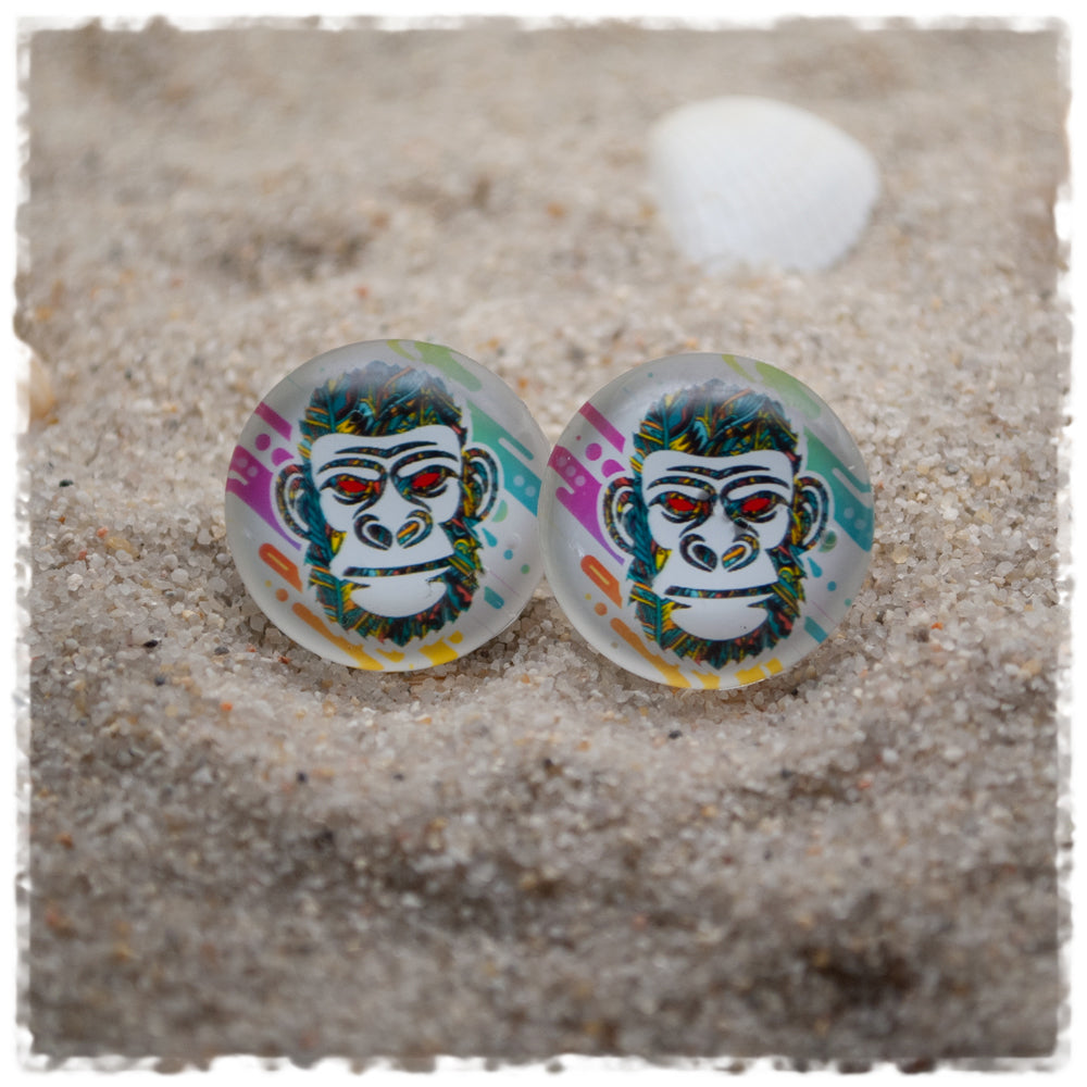 Ohrringe in 20 mm weiß mit bunten Streifen und Gorilla