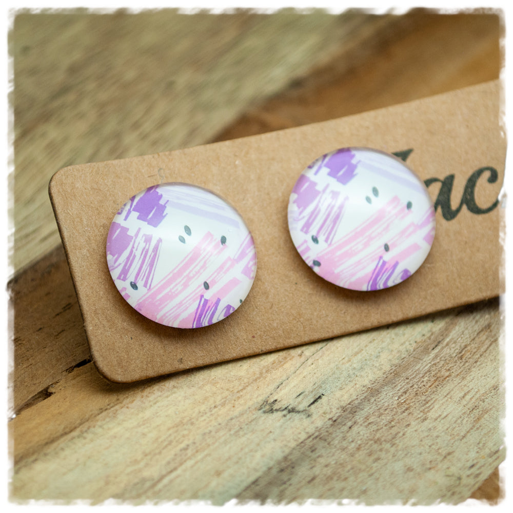 Ohrringe in 20 mm mit rosa und lila Pinselstrichen