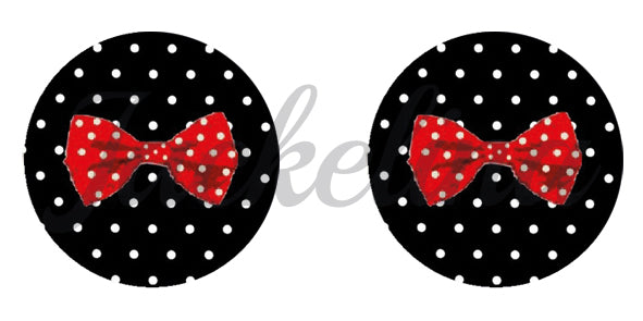 Ohrringe schwarz mit weißen Punkten und roter Schleife mit weißen Punkten - Jackelina