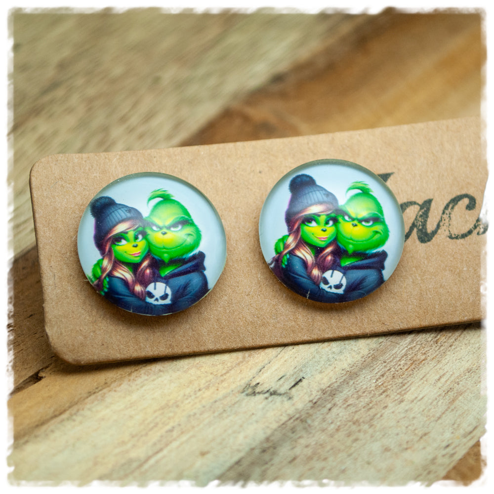 Ohrringe in 20 mm mit grünem Comic-Paar