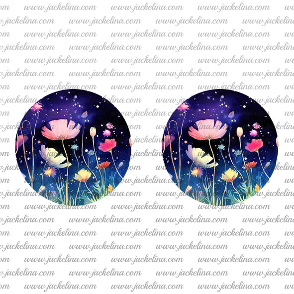 Ohrringe violett mit rosa und gelben Blumen