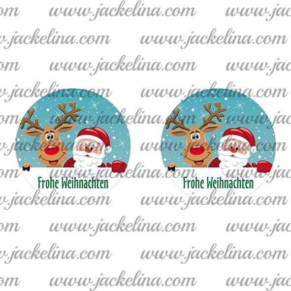 Ohrringe hellblau mit Rentier und Weihnachtsmann Frohe Weihnachten