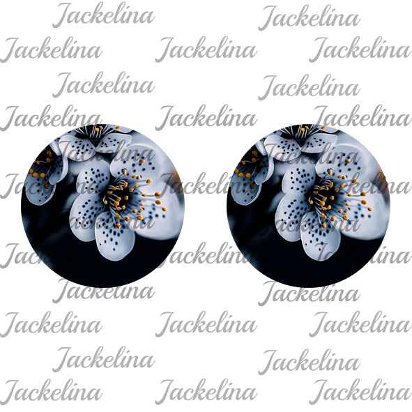 Ohrringe schwarz mit weißblauer Blüte