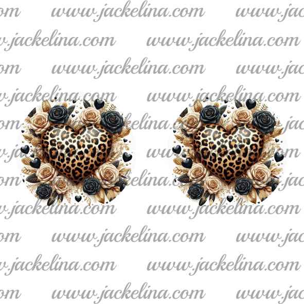 Ohrringe Leoprintherz mit beigen und schwarzen Blüten