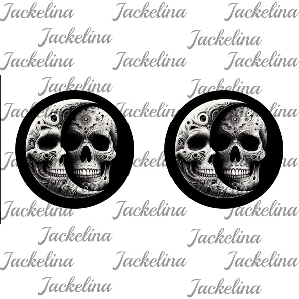 Ohrringe schwarz mit Mond und Totenkopf