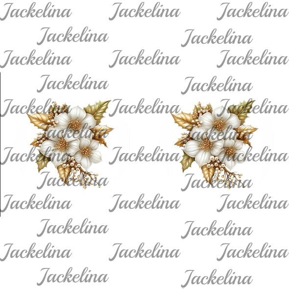 Ohrringe weiß mit goldenen Blättern und weißen Blüten