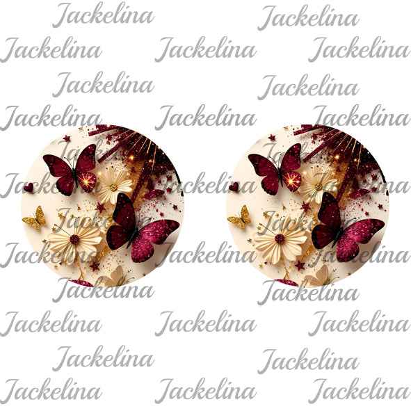 Ohrringe beige mit Blüten und Schmetterlingen