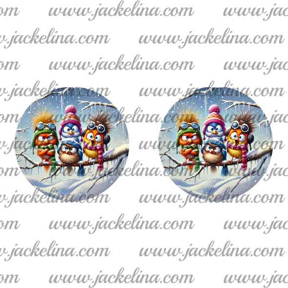 Ohrringe mit Zweig und bunten Wintervögeln