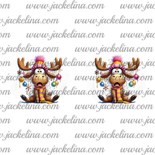 Ohrringe erschrockener Elch mit pinker Pudelmütze