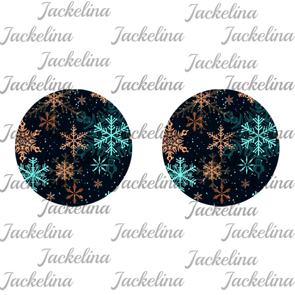 Ohrringe dunkelblau mit hellblauen und rosegoldenen Schneeflocken