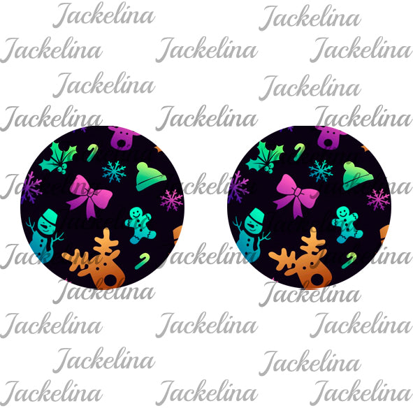 Ohrringe schwarz mit Schleife, Rentier und Schneemann