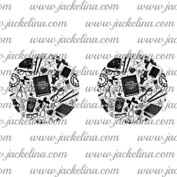 Ohrringe weiß mit Büchern, Brillen und Schleifen