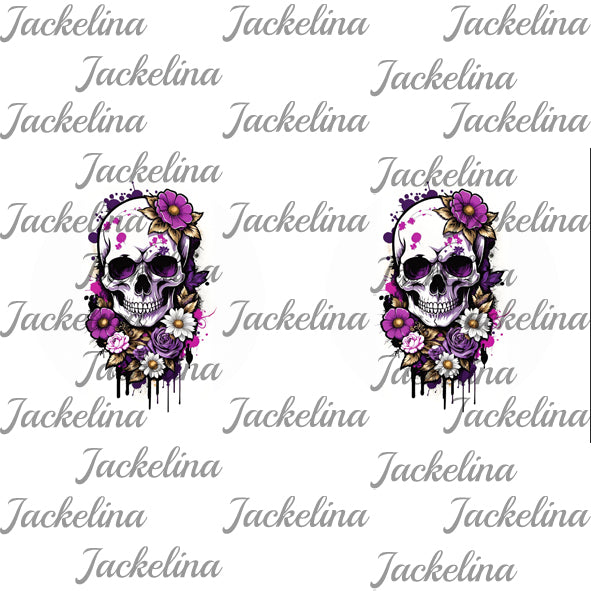 Ohrringe weiß mit Totenkopf und lila Blumen