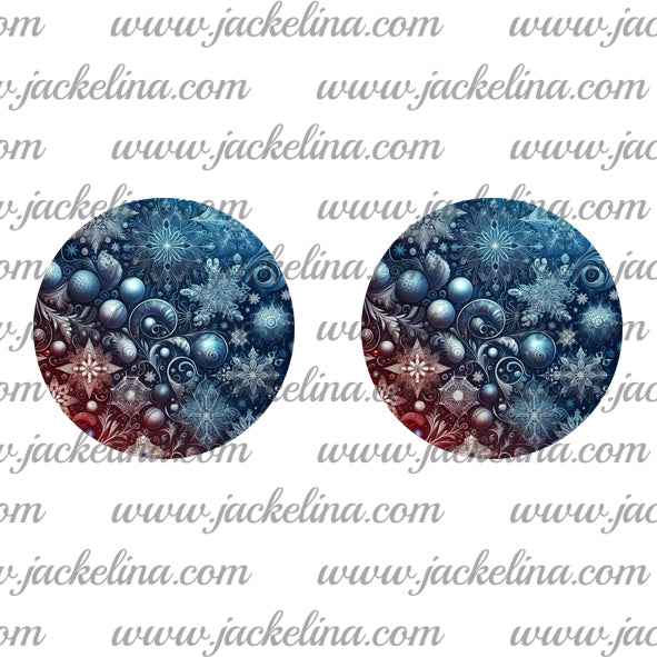 Ohrringe rot blau mit Schneeflocken und Weihnachtskugeln