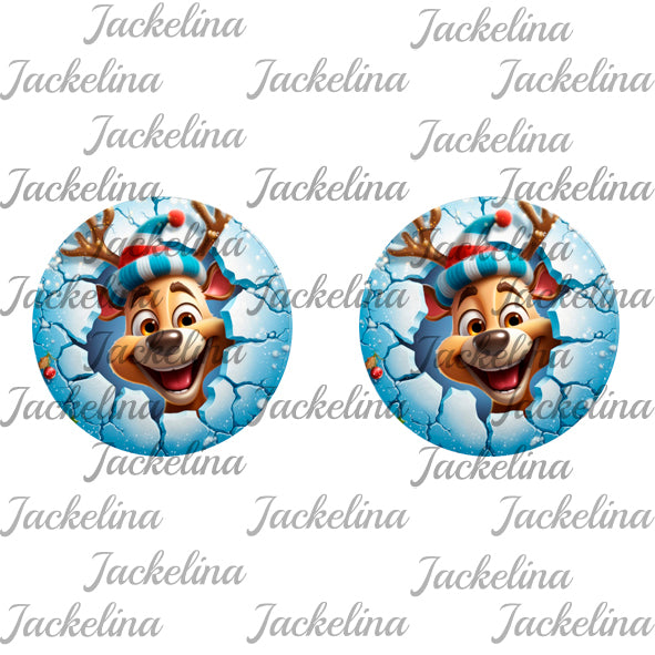 Ohrringe hellblau mit lachendem Rentier und Mütze