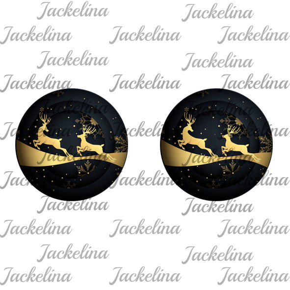 Ohrringe dunkelblau mit goldenen Rentieren