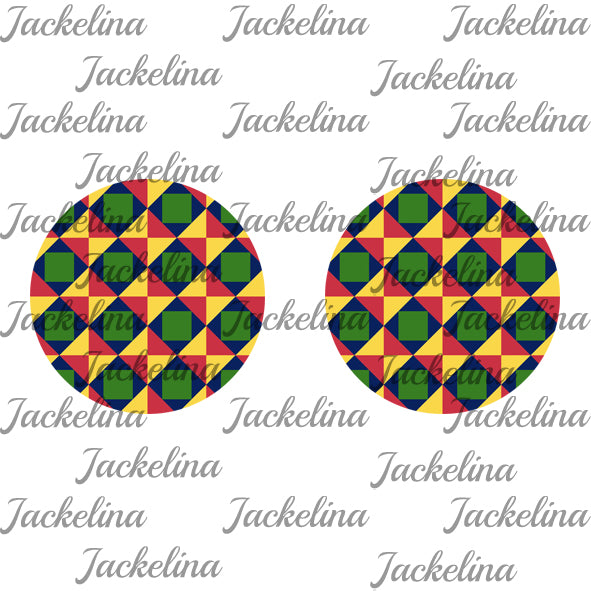 Ohrringe mit Muster in grün, gelb, rot und blau