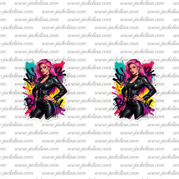 Ohrringe Frau mit pinken Haaren