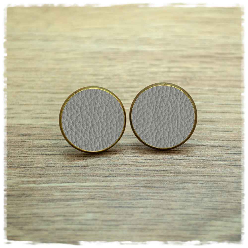 Lederohrringe grau mit Fassung in bronze