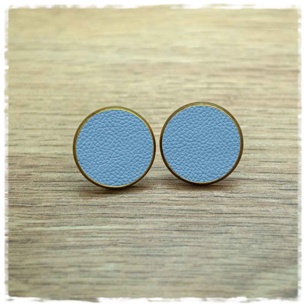 Lederohrringe hellblau mit Fassung in bronze
