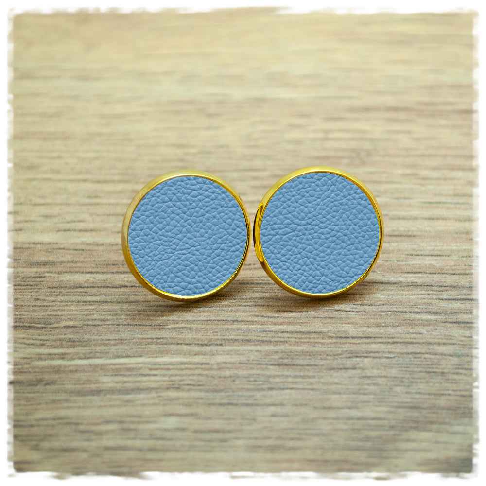 Lederohrringe hellblau mit Fassung in gold
