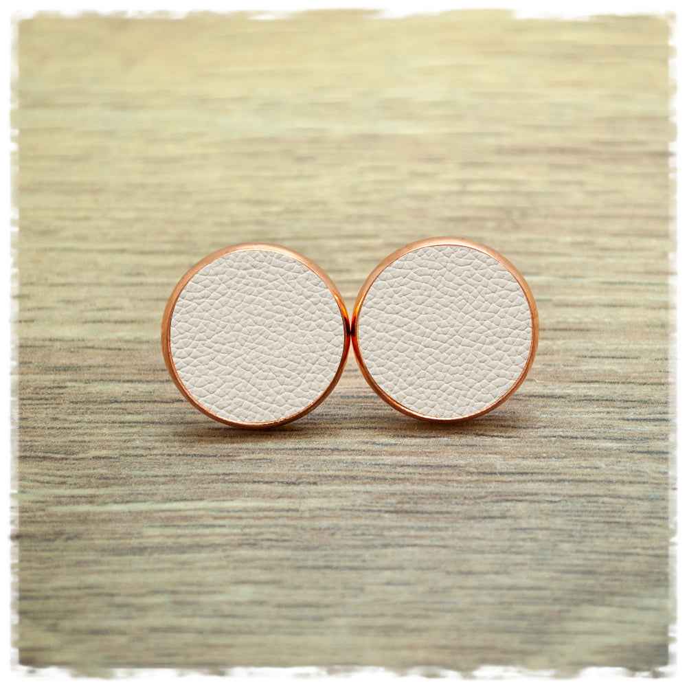 Lederohrringe beige mit Fassung in roségold