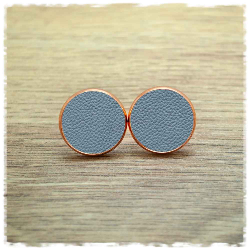 Lederohrringe graublau mit Fassung in roségold