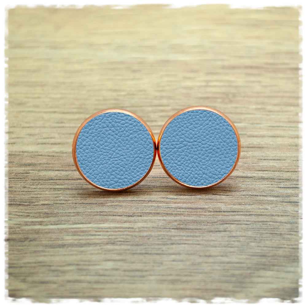 Lederohrringe hellblau mit Fassung in roségold