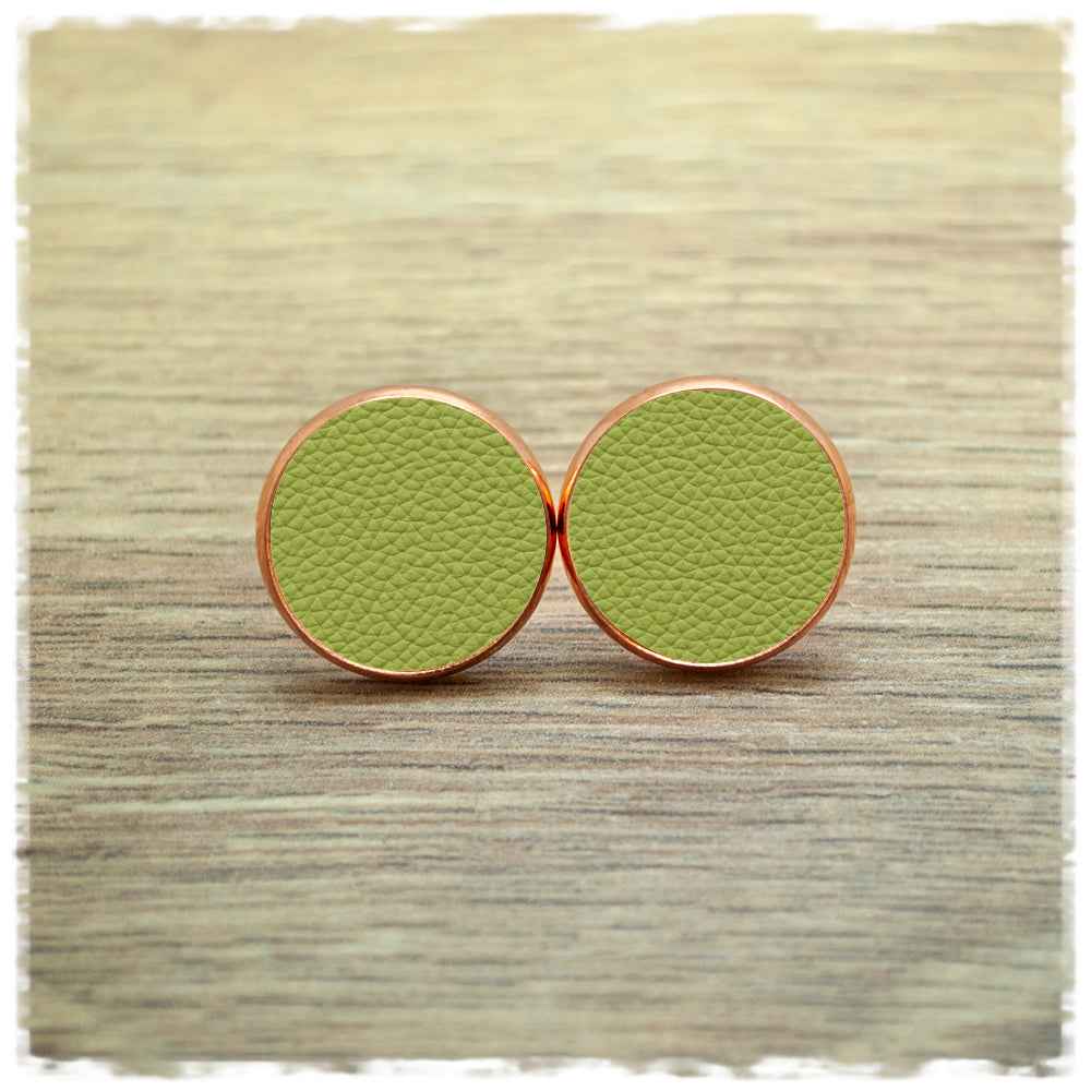 Lederohrringe hellgrün mit Fassung in roségold