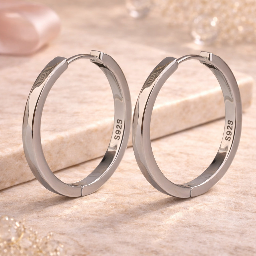 Ohrringe aus 925er Sterling-Silber, Kantige Creolen