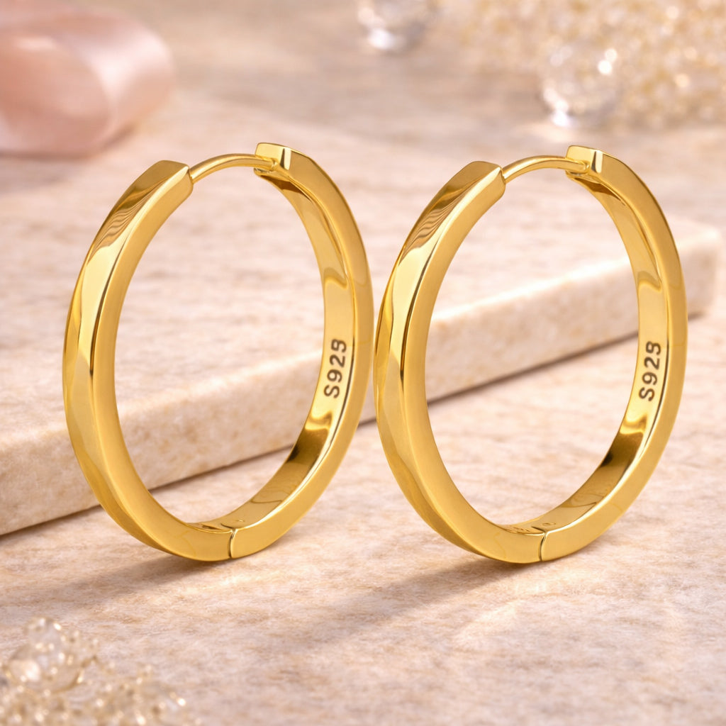 Ohrringe aus 925er Sterling-Silber, Kantige Creolen